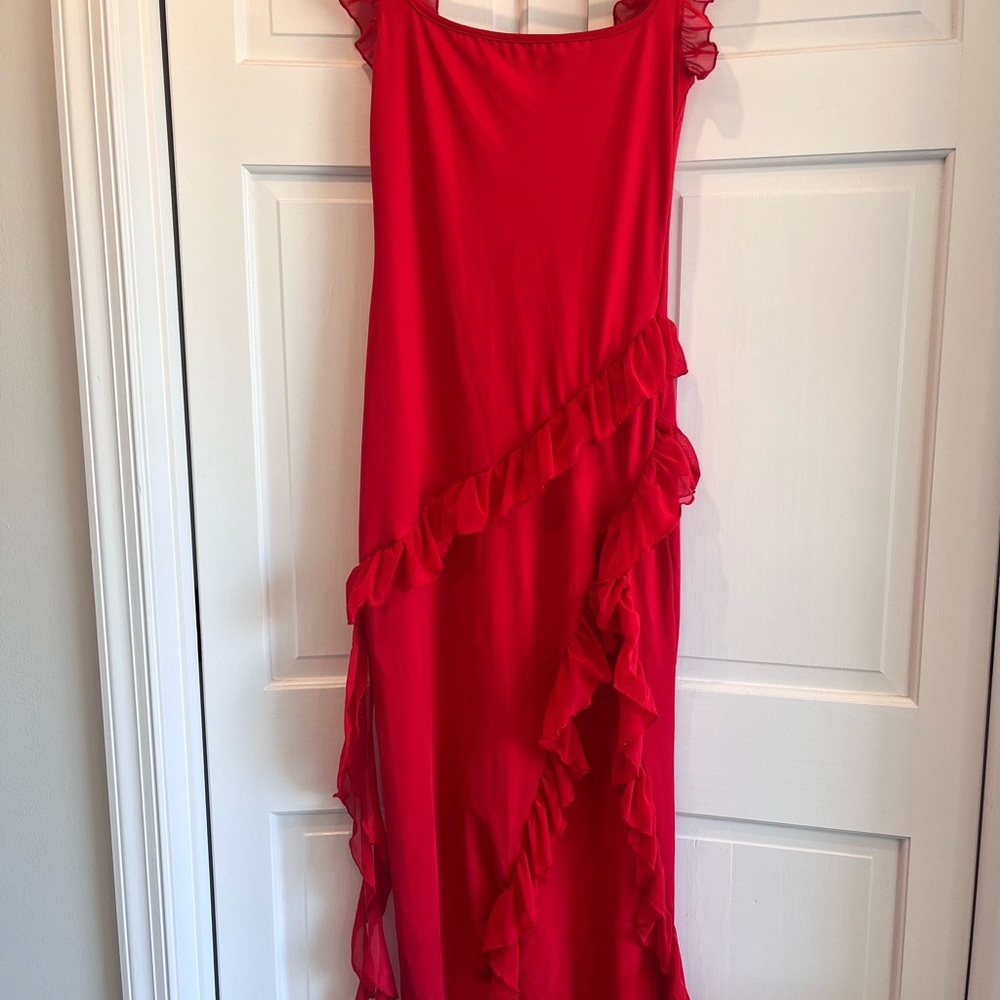 Elegant Red Ruffle Dress